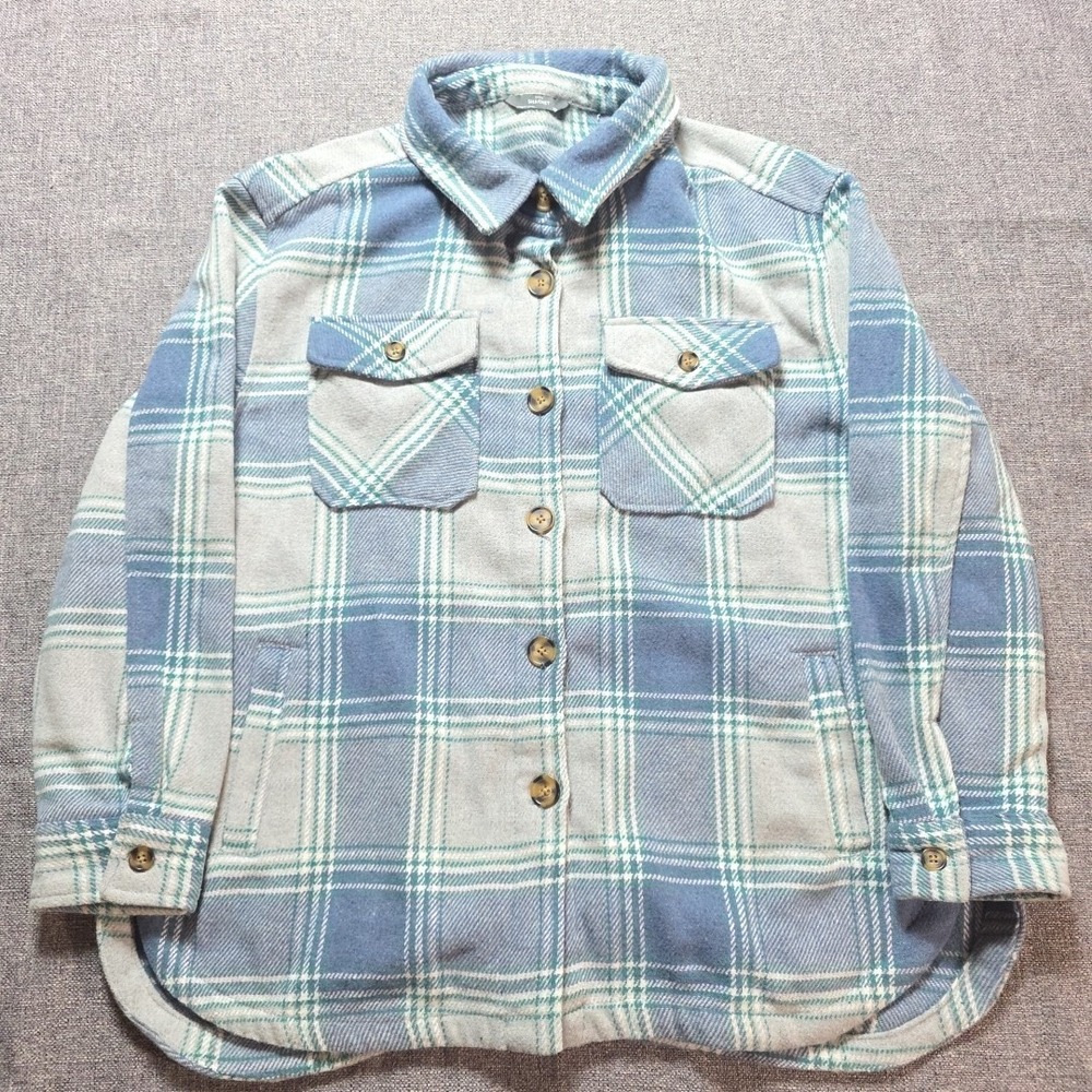 Members Mark Shacket Plaid Mens Blue Green Button Long Sleeve